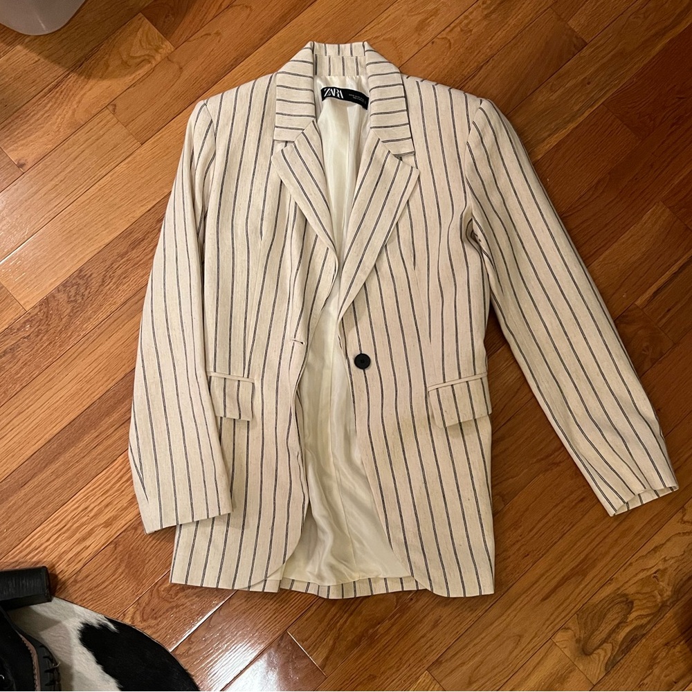 Zara linen pine stripe blazer